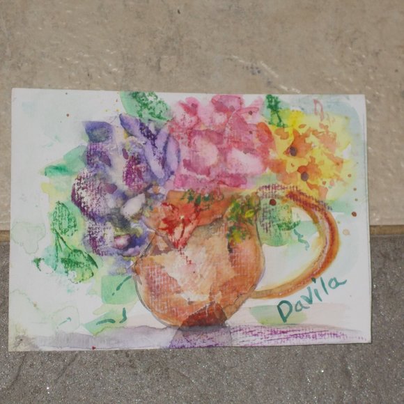 New Original Tea Cup Floral watercolor painting